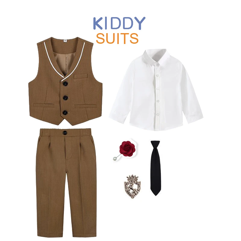 

British Kids 3Pieces/Set Vest Pants Bowtie Photograph Suit Children Performance Suit Boys school uniform teenagers Costume