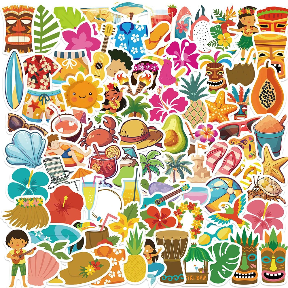 

10/30/50/100Pcs Cartoon Beach Style Waterproof Stickers Be Suitable For Skateboard Luggage Laptop Phone Bike Stickers Pack Toys