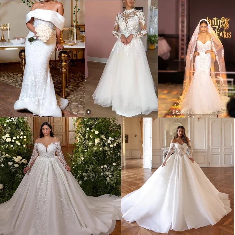 

EVLAST Customized Link StrongvGames TV Lace Wedding Dress Sequins Applique Beaded Crystal Bridal Gown Vestidos De Novia TBD170