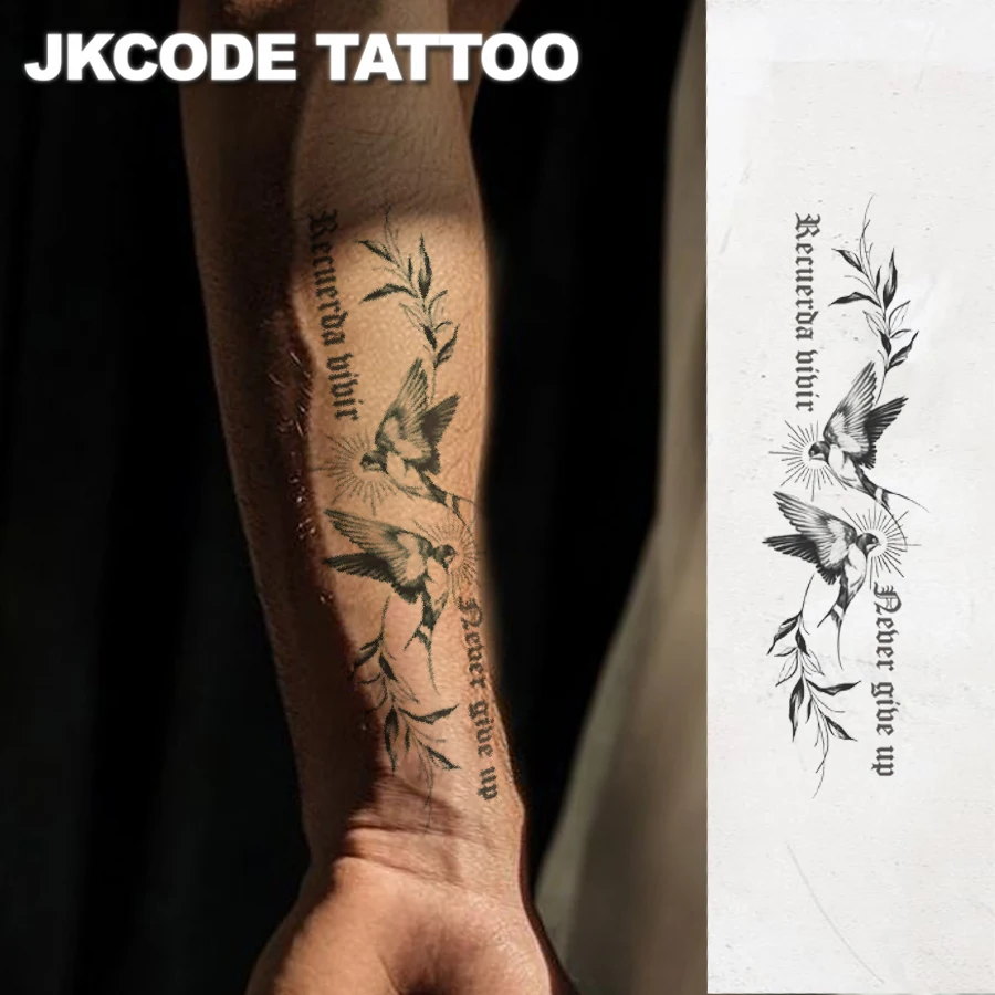 Waterproof Semi-Permanent Tattoo Stickers, Hand and Neck Designs, Sea Swallow Pattern, Simple Style Temporary Tattoo Stickers, Waterproof Realistic Tattoo Stickers, Plant Pattern, Wrist Tattoo Stickers, Magic Tattoo Stickers, Lasting 1-2 Weeks, Men's Tattoo Stickers
