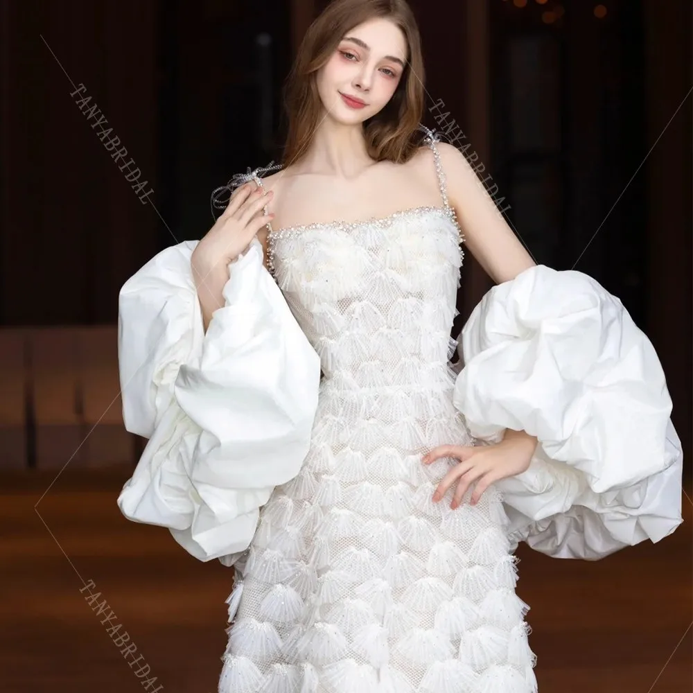 Capa de boda abombada de satén a la moda, chaqueta elegante de nube desmontable, accesorios de boda, Bolero elegante, TSWD455