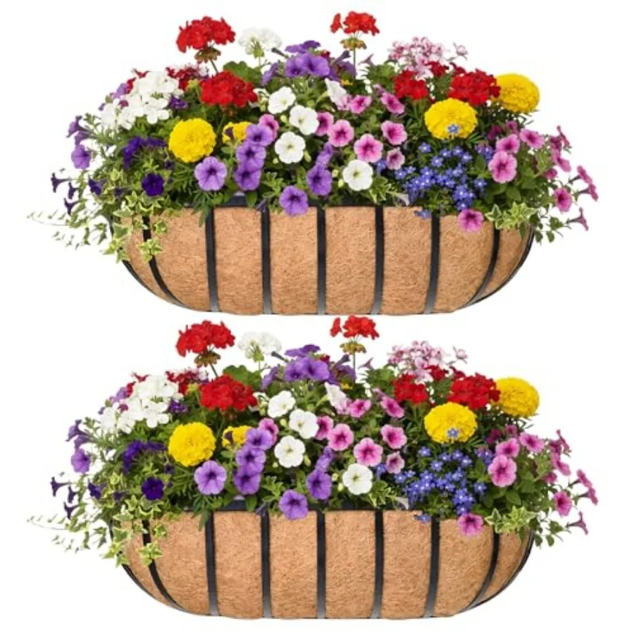 

36-дюймовое металлическое настенное кашпо для оконных балконов с кокосовым вкладышем, в форме корзины-корыто для лошадей