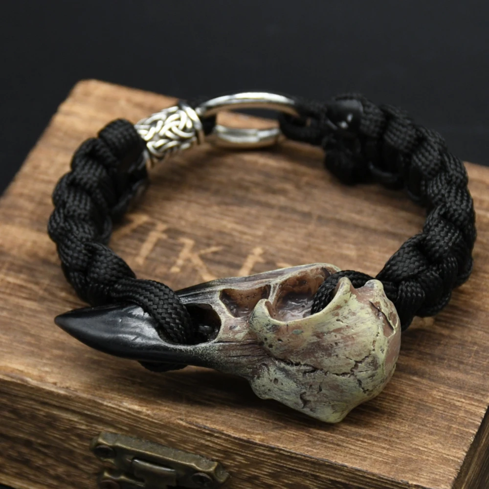 Odin Crow Skeleton Bracelet Vikings Eagle\'s head Pendant Rune Bead Paracord Rope Norse Pirates Rune Valknut Amulet Jewelry Gift