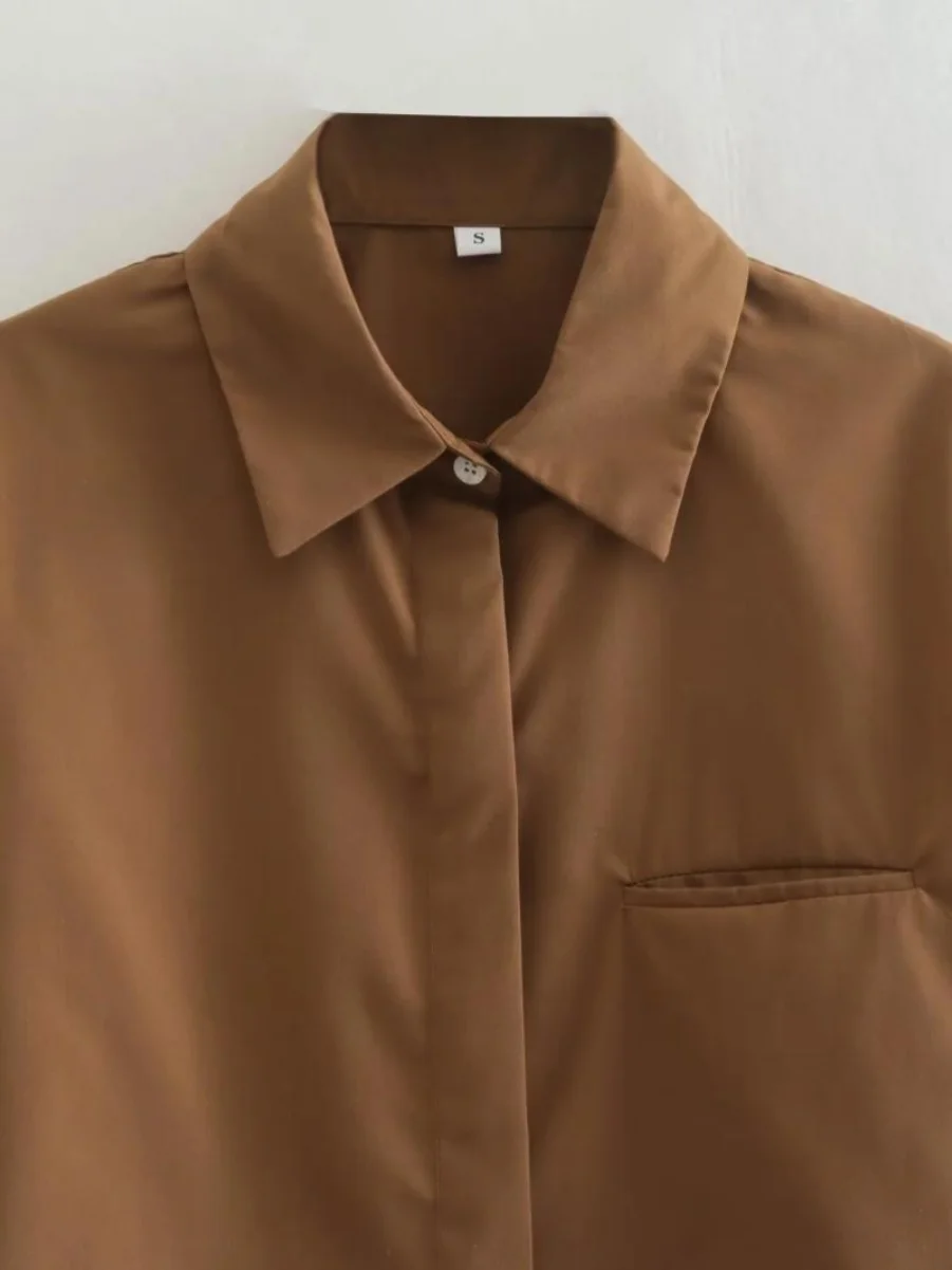 Nova csa fena de manga crida, soltinha, branca, estilo outono, com gola dobrável, curta, estilo urbano, que deixa a...