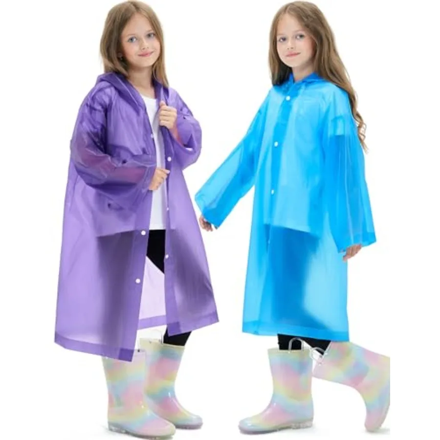2 Pack Reusable Waterproof Raincoat EVA Emergency Rain Ponchos One Size Rain Jacket for,Boys and Girls