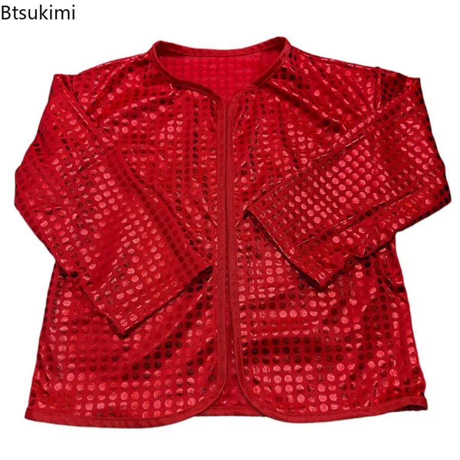 Kids Shiny Hip-pop Jazz Dance Costume Metallic Halloween Jacket Cardigan Modern Carnival Party Long Sleeves No Buckle No Zipper