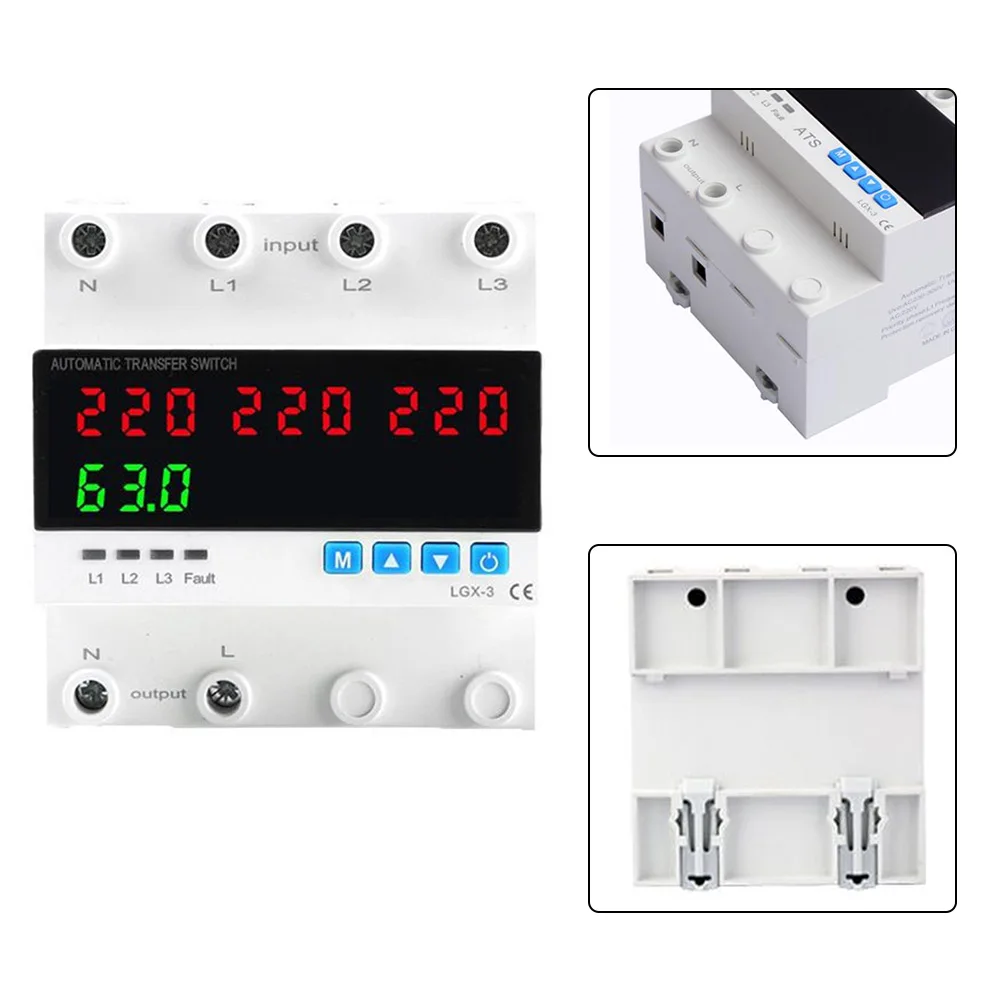CNC Workshop Industrial Power Protection 63A 3-phase Relay Operating Range 80 350VAC Rated Voltage AC220V 50 60Hz