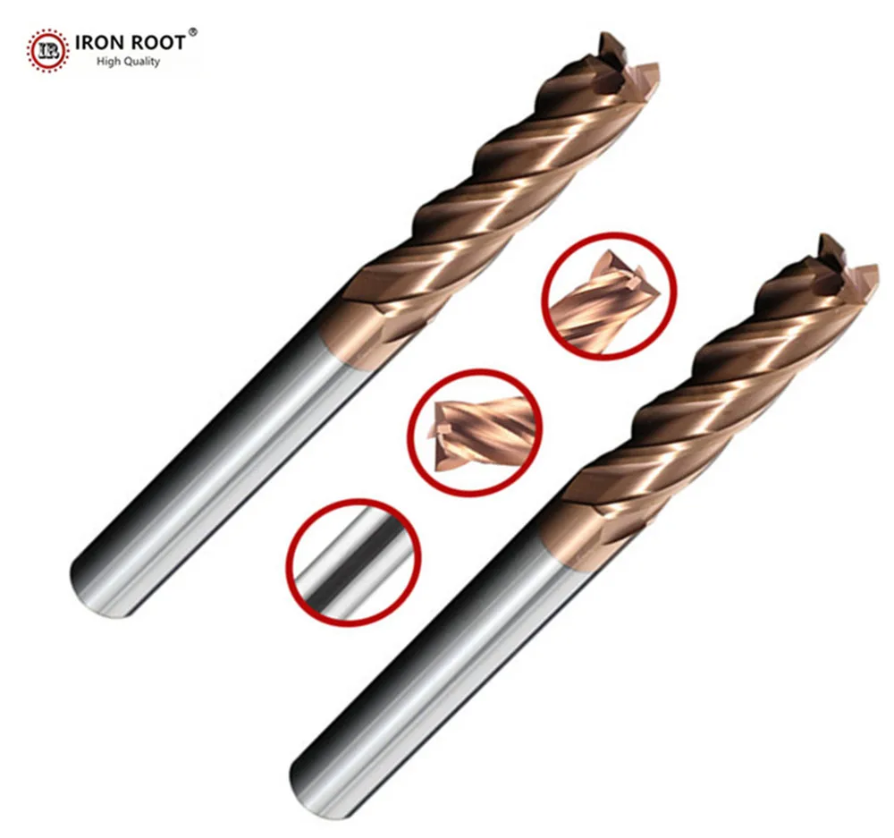 IRON ROOT Round Nose End Mill,HRC58,6mm-12mm,CNC Lathe Turning Tool Milling Tool 4 Flute Ball End Carbide End Mill,Ball End Mill