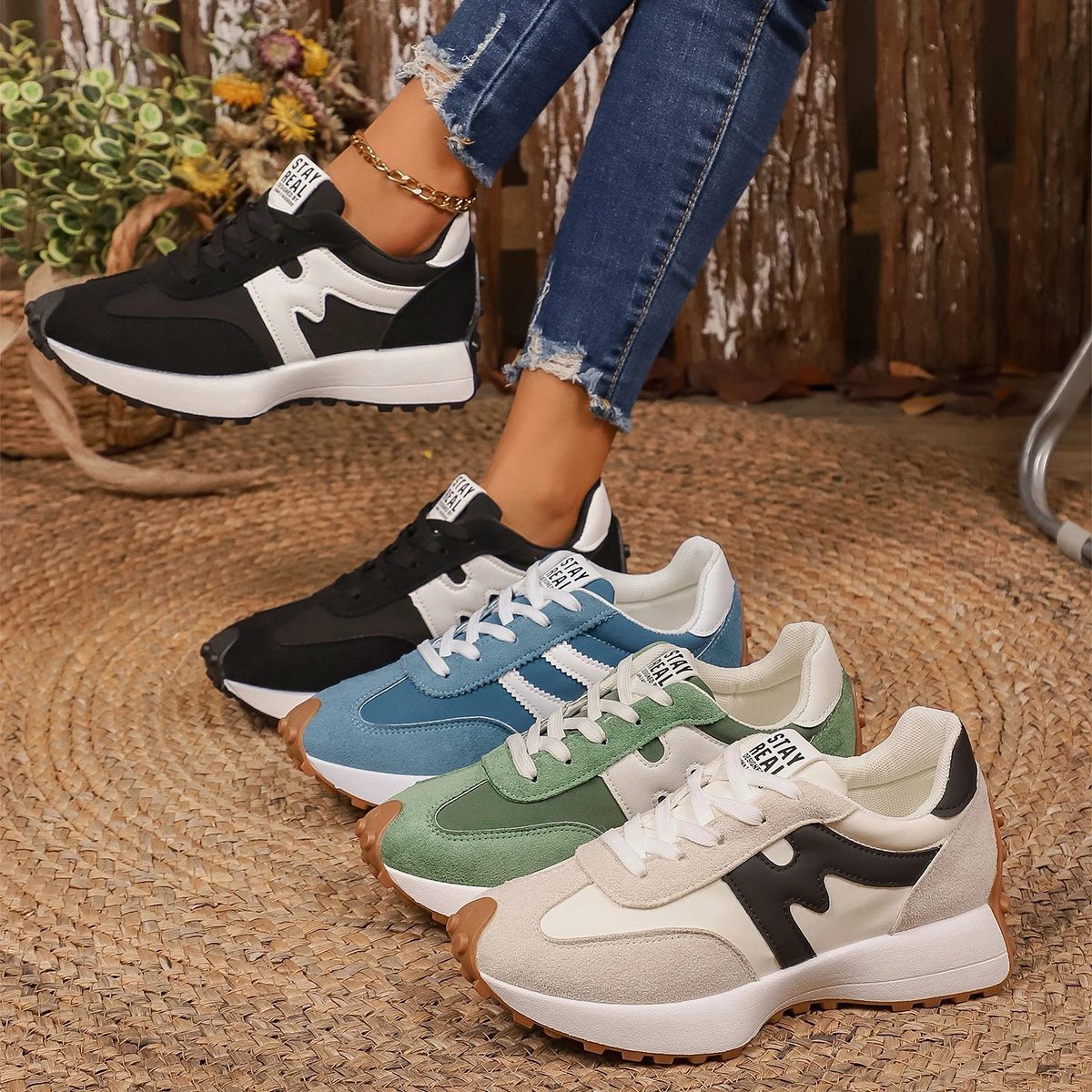 Sepatu Sneakers Wanita 2025 Musim Semi Gugur Terbaru, Sepatu Platform Vulkanisir, Sepatu Kasual Wanita Ringan, Datar, Bernapas