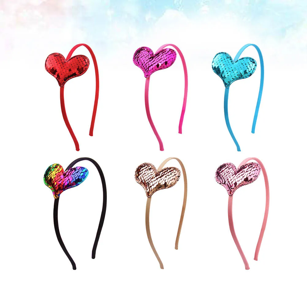 

6Pcs Heart Sequin Headbands for Cute Hair Hoops Birthday Party Christmas Hair Accessories Loving Heart Design