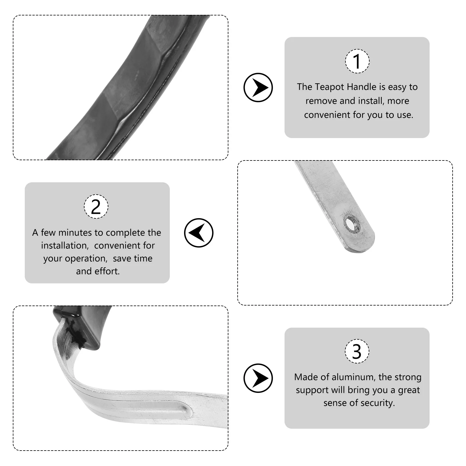 

Ergonomic Anti-Scald Teapot Handle Aluminum Grip Compact Wear-Resistant Easy Install Kettle Replacement Accessory