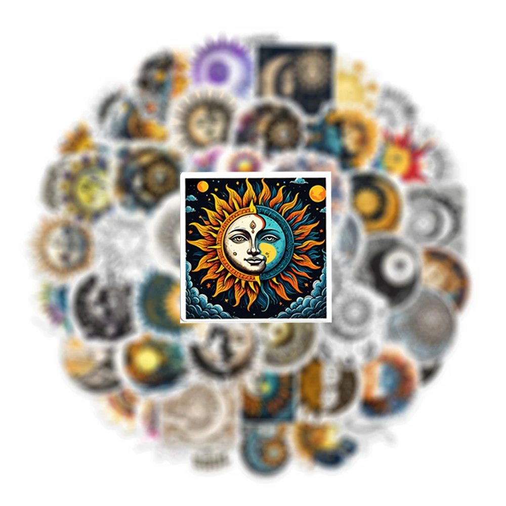 

10/30/50pcs Retro Cartoon Sun Moon Stickers Vintage Gothic Art Aesthetic Sticker Water Bottle Phone Notebook Decals Decoration