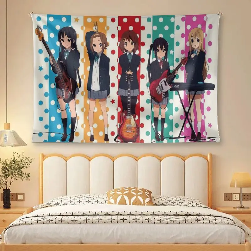 VIKAMA Anime Tapestry School Girls Band Guitars Colorful Polka Dot Kawaii Manga Wall Hanging Poster for Bedroom Dorm Decor