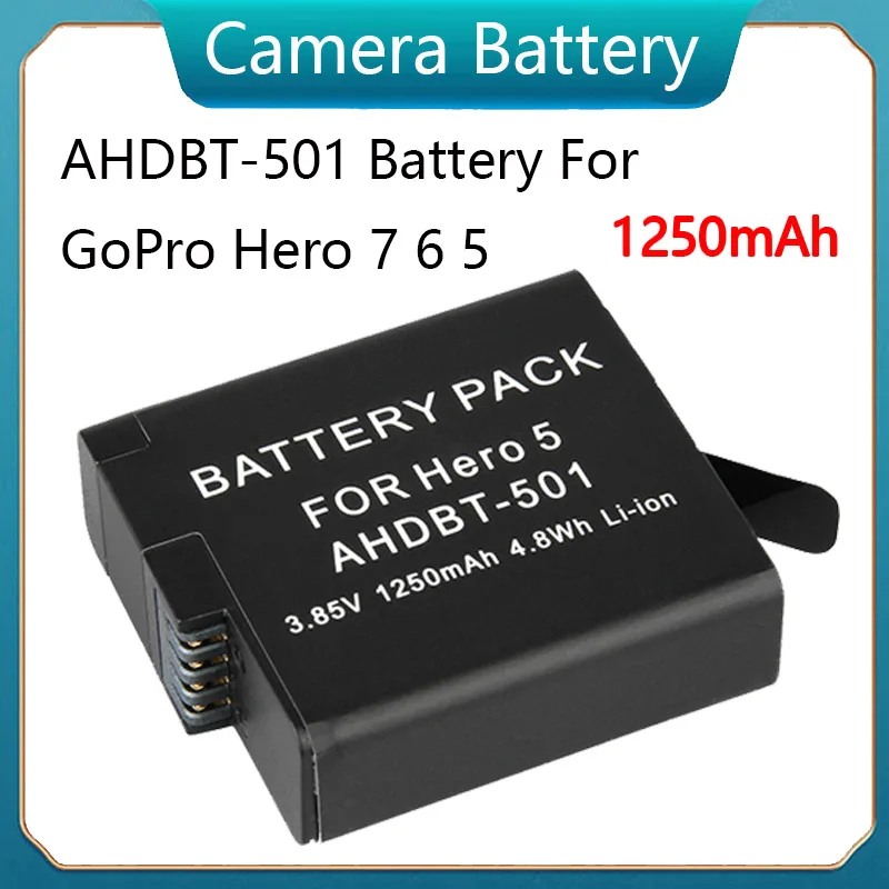 Zapasowa bateria do kamery sportowej GoPro 1250 mAh AHDBT-501 do GoPro Hero 7 6 5 czarne akcesoria