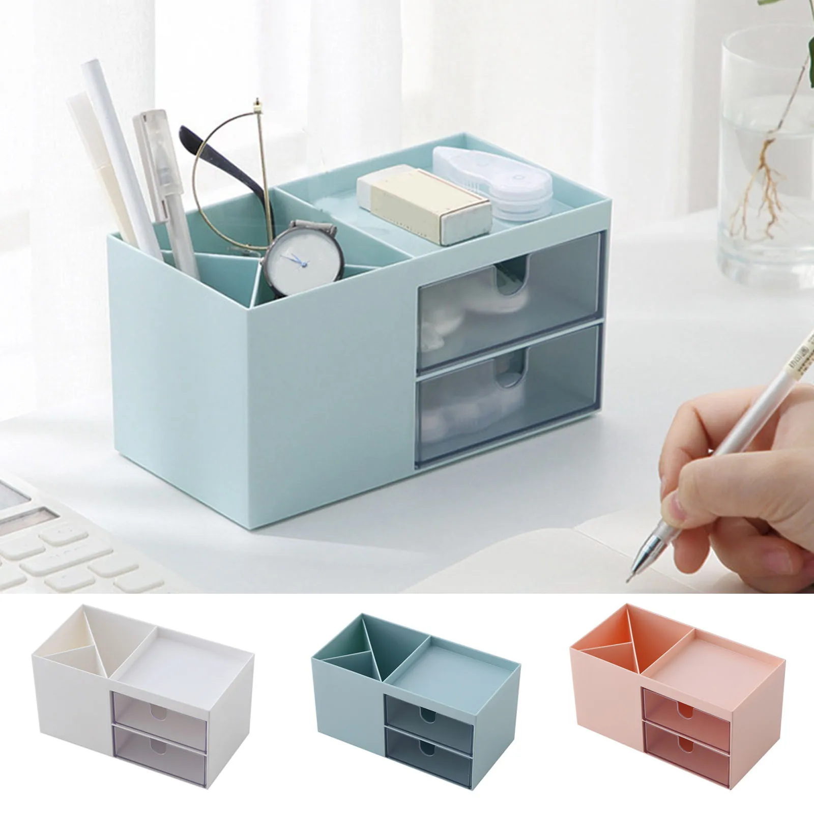 5 Compartments, Plastic Table Organiser With Drawer, Multifunctional Desk Organiser, Pen Holder For Pens, Office, Home, School