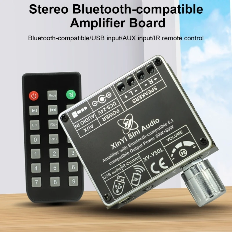 DC9-24V/5A Bluetooth-compatible Amplifiers Sound Board 50Wx2 Highly Power Amplifiers Module 50W Output Multiple Input Interfaces