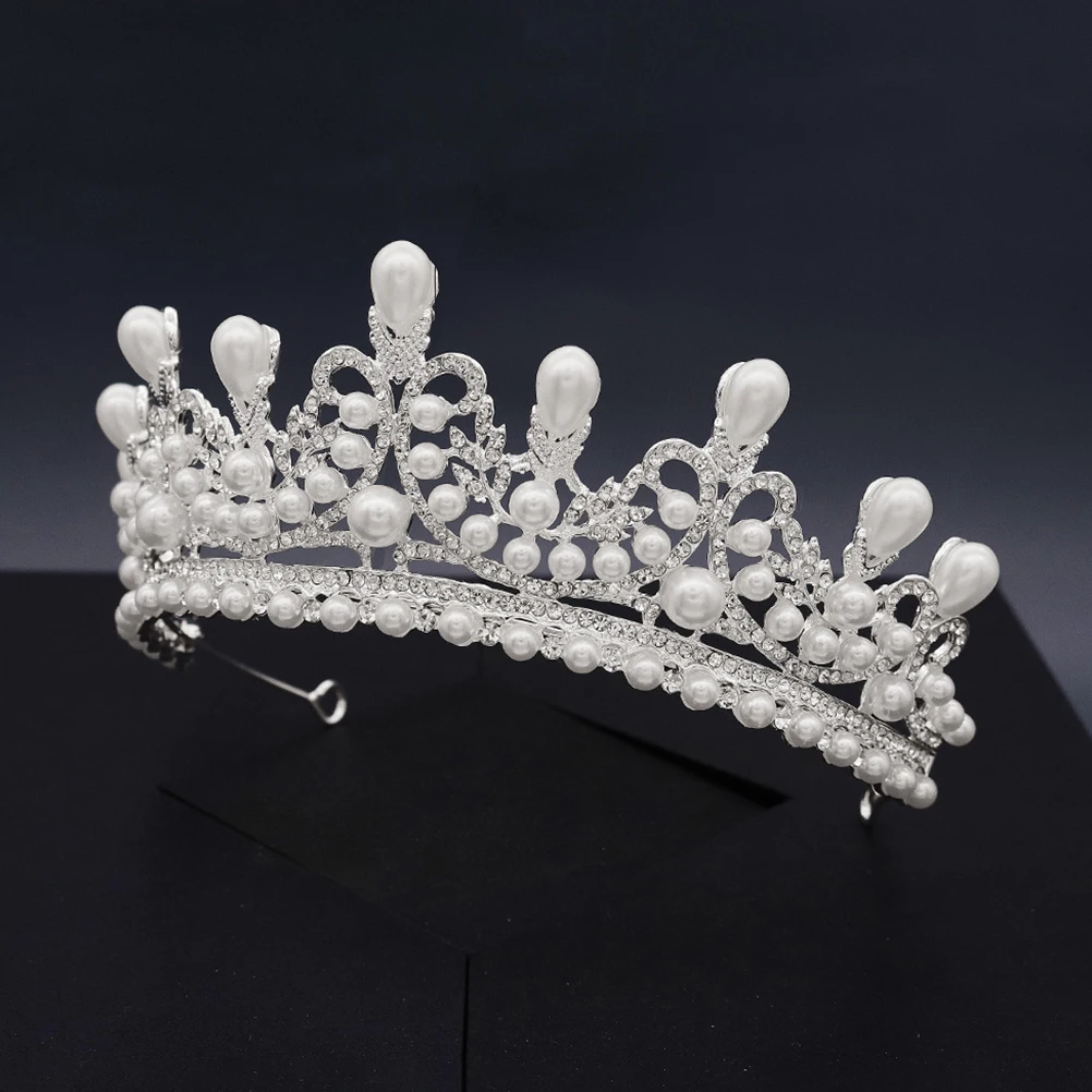 

Diamond Pearl Bride Headdress Headwear Super Shining Imitated Pearl Wedding Party Prom Engagement Anniversary Tiara Decor Silver