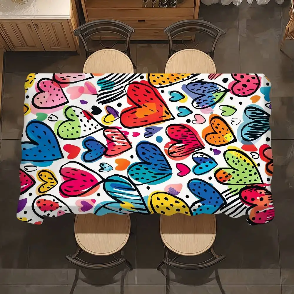 Cute Love Heart Table Cloth Party Decor Dining Room Home Kitchen Patios Waterproof Stain-Proof Table Cloth