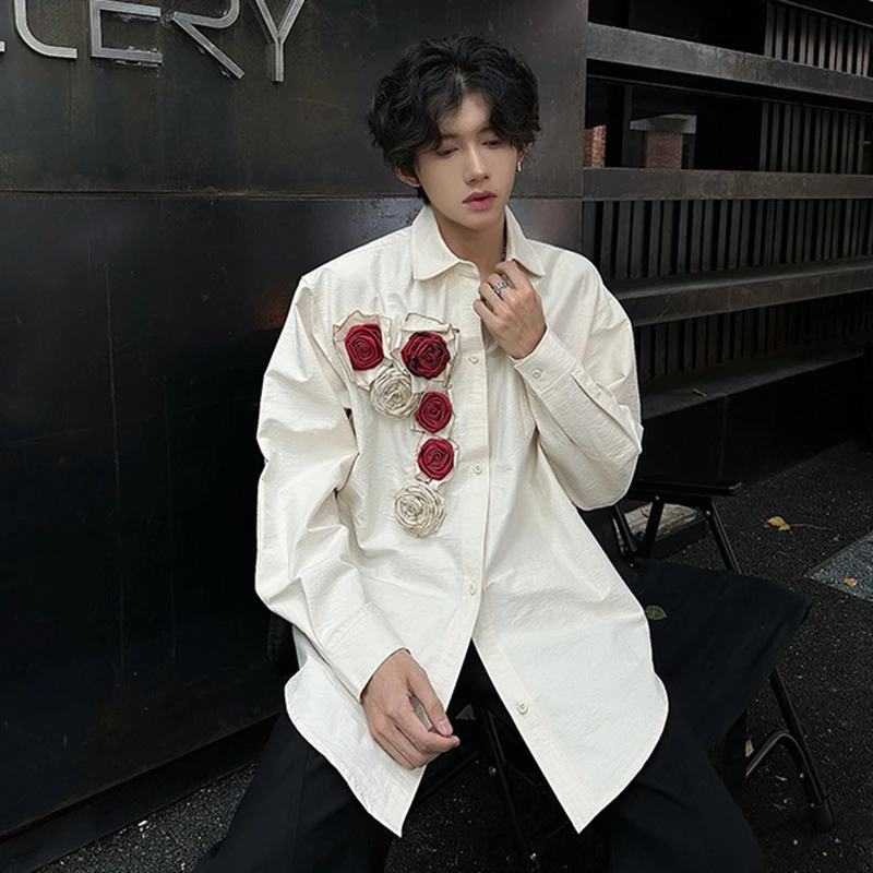 WTHT Fashion 2026 Spring Men's Spliced 3D Flower Design Blazer Shirts Trendy Turn Down Collar Single Breasted Tops Male 2A2789