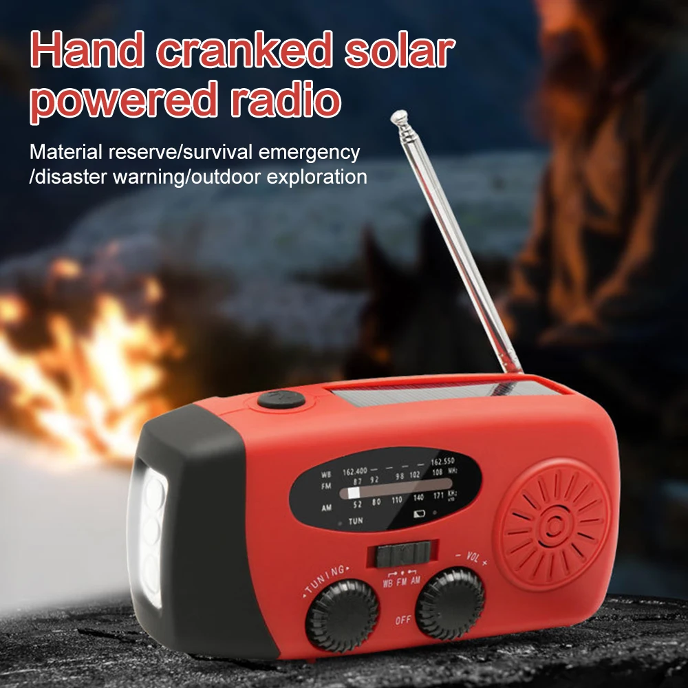 Solar Hand Crank Powered Radio FM AM WB NOAA Weather Radio 2000mAh USB Charging Multifunctional Hand Dynamo LED Flashlight