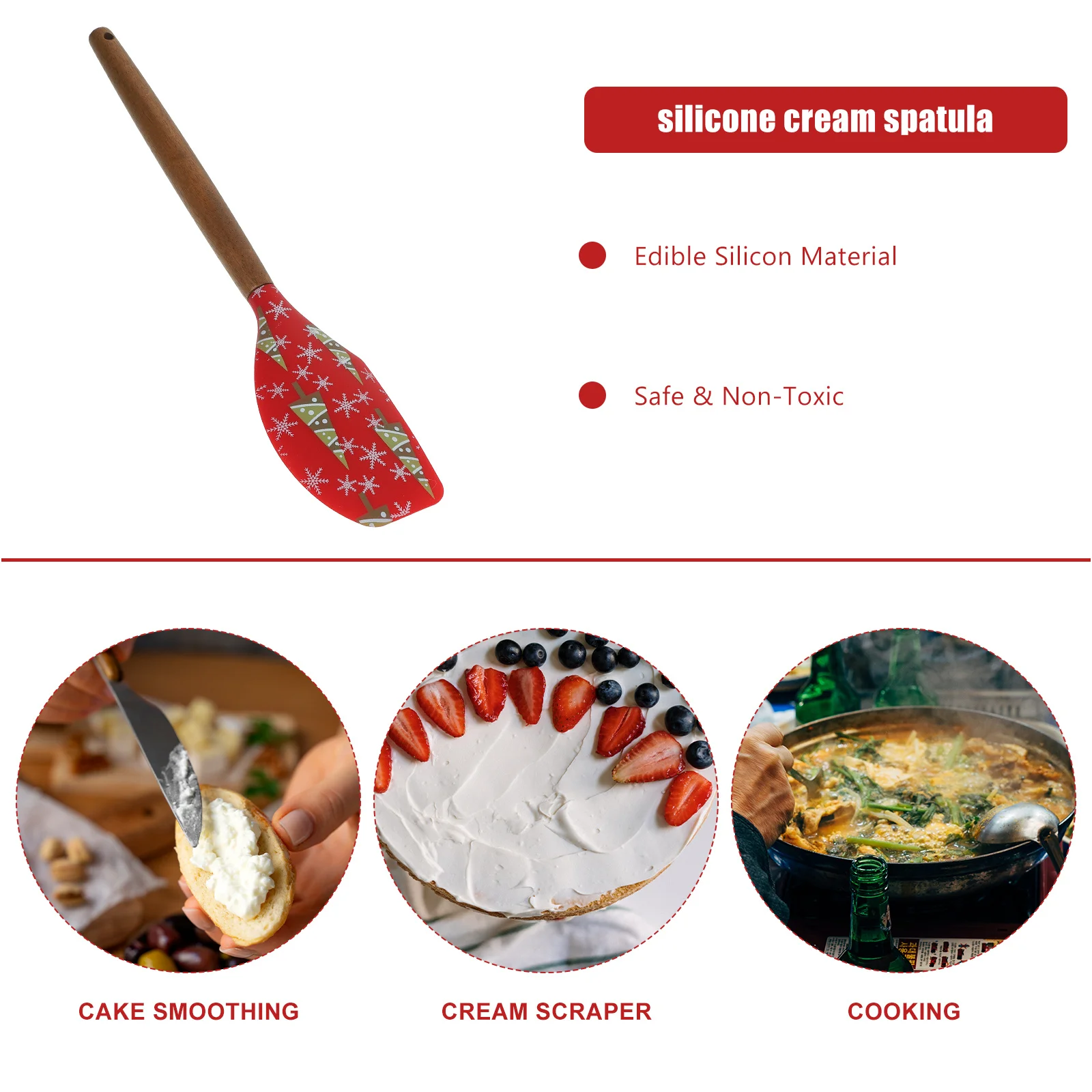 Christmas Silicone Spatula Cream Cake Scraper Wooden Handle Baking Tool Kitchen Spatula Kitchen Scraper