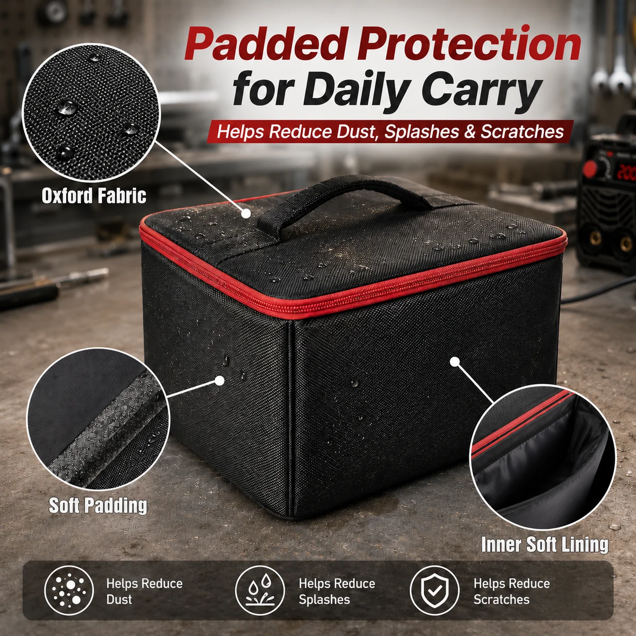 Welder Bag For Small Stick Welder Under 12.2x7.09x7.09in, Portable Case with Divider Mesh Pocket, Case Only, Welder Not Included