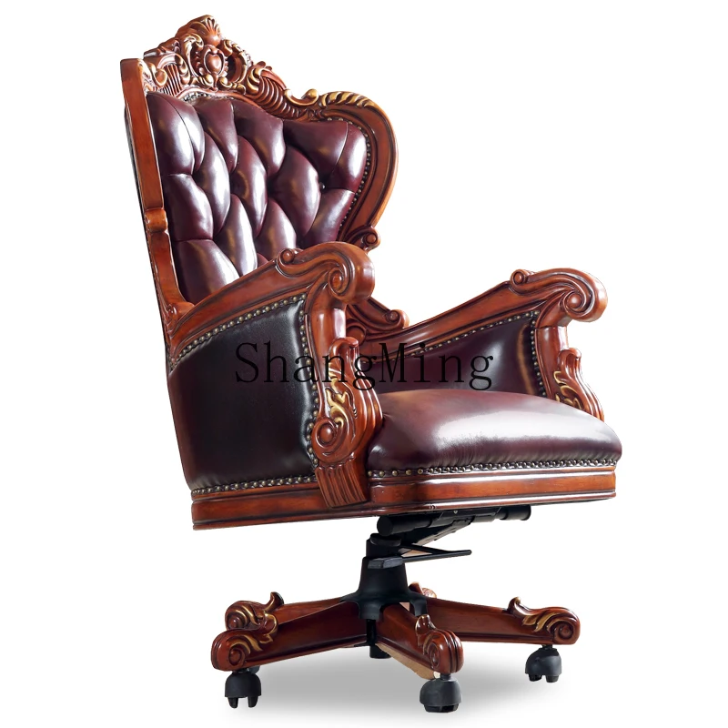 FG solid wood office computer chair retro boss swivel chair study home villa backrest