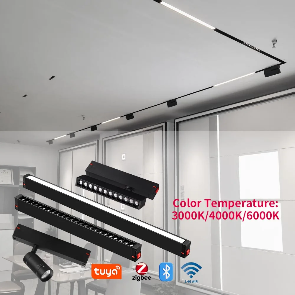New Design Indoor 220V Smart Tuya Wifi 25Mm 2 Wire Spotlight Linear Flood Lamp Led Magnetic Track Rail Light For Stretch Ceiling