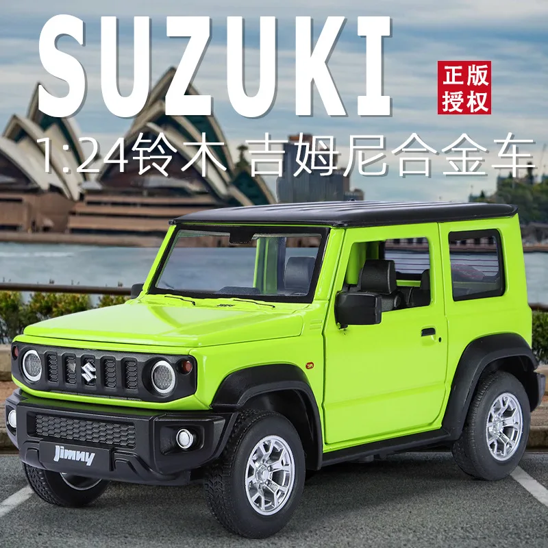 1:24 Jimny Car Model Toys Alloy Diecast SUV 4 Doors Opened Pull Back Sound Light Shock Absorption Ornament Vehicles Gifts