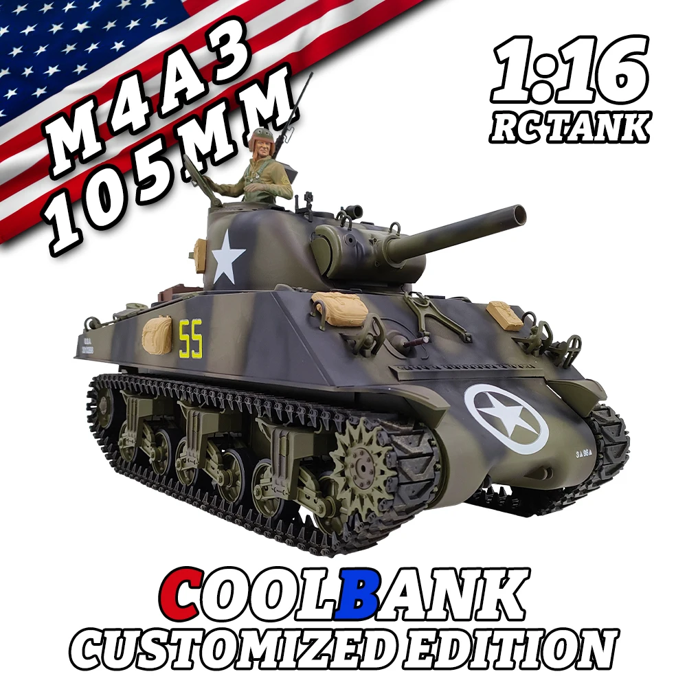 COOLBANK 1/16 Scale U.S. Sherman M4A3 Battle Tank 2.4Ghz Radio Remote Control Tank Toys Military Model RC Tank Vehicle Gifts Boy