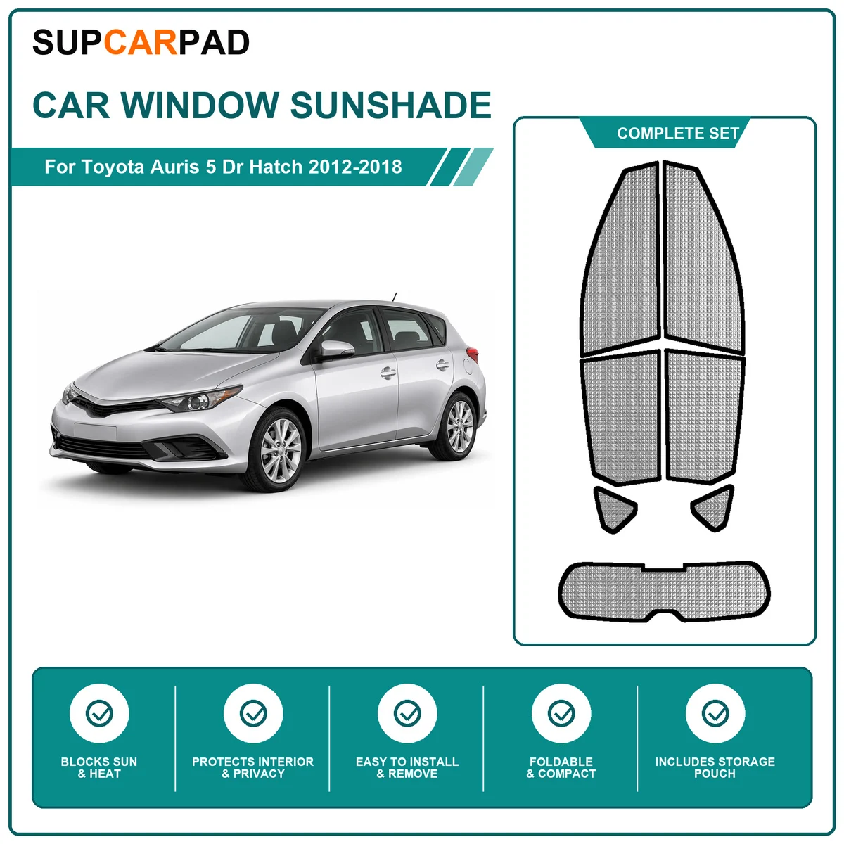 For Toyota Auris 5 Dr Hatch 2012-2018 Full Set Car Window Sunshades UV Block Privacy Heat Insulated Foldable Car Curtain
