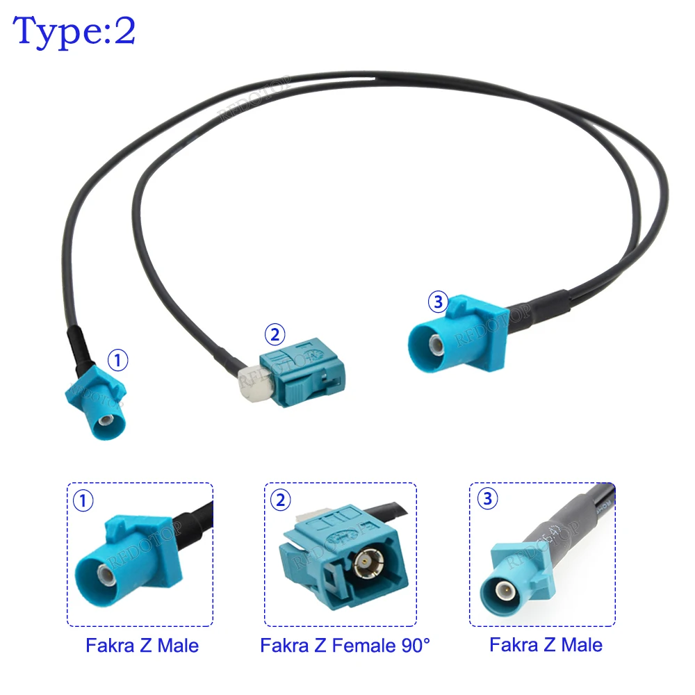 Universal Fakra Z Male/Female to Double Fakra Z Male/Female Connector RG174 Y Type Splitter Cable GPS Antenna Extension Cord