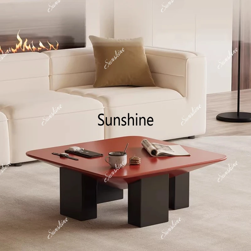 

Square coffee table living room small home modern simple designer retro red solid wood coffee table