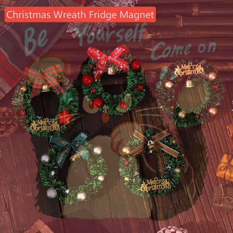 

Christmas Decoration Magnetic Wreath Simulation Christmas Wreath Mini Magnetic Refrigerator Magnet Christmas Wreath Decoration