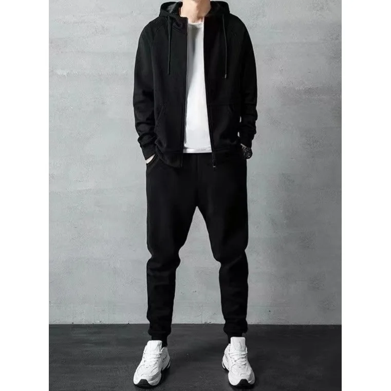 الرجال العصرية قلنسوة بسحاب رياضية الكورية فضفاضة الحد الأدنى 2025 الخريف الشتاء طويلة الأكمام السراويل رياضي دافئ متعدد المشهد #4