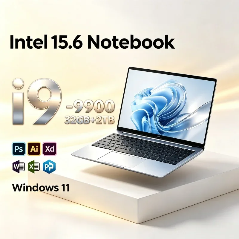 Portable 15.6 Inch 120Hz Win11 Laptop I9-9900 32GB RAM 1TB/2TB Storage 5000mAh Battery Smooth Long Hour Business Work Computer