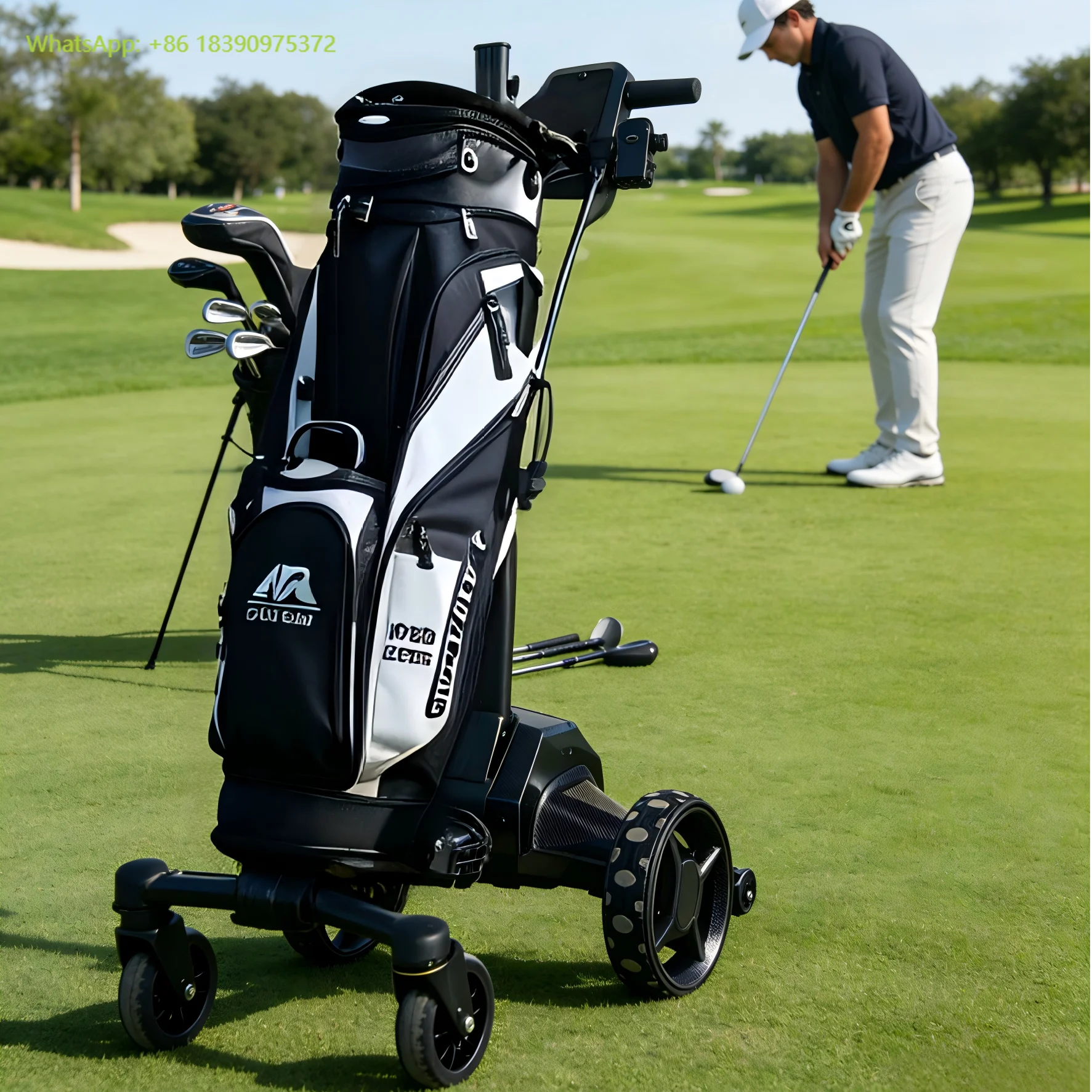 

Новый дизайн, легкая тележка для гольфа AI Caddy, складная, с литиевой батареей и подставкой для зонта