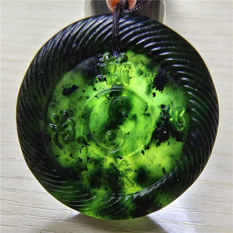 

Genuine Yaowang Stone Taiji Gossip Necklace Ink Jade Ping An Pendant Double-sided boutique gift