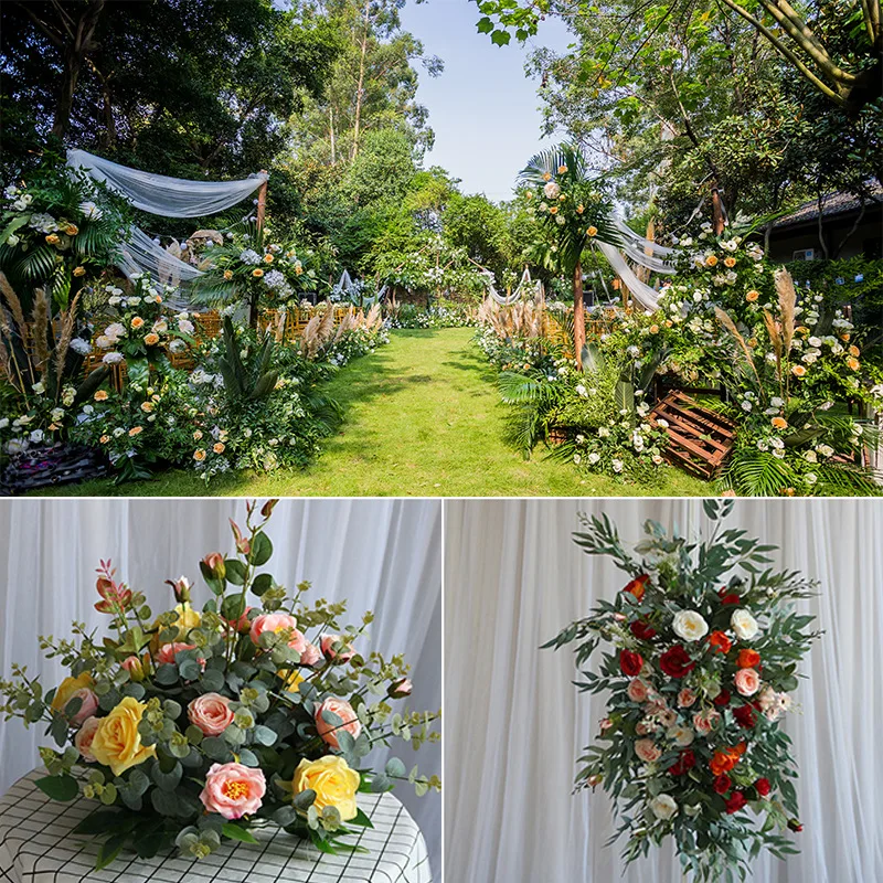 

New wedding forest flower row wedding arch flower stage background welcome area layout flower row simulation silk flower