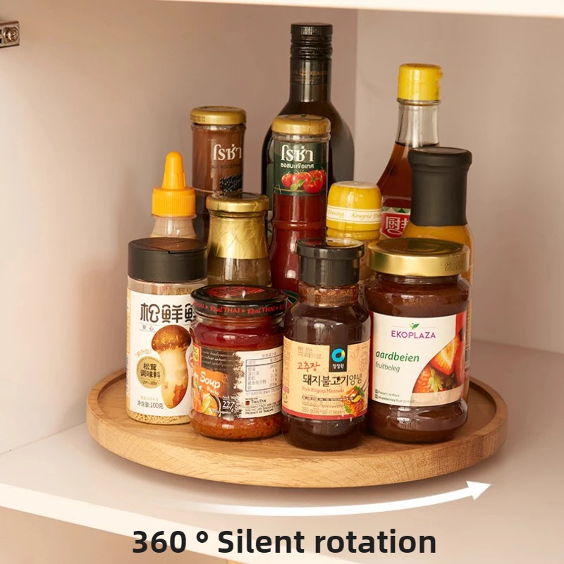 Lazy Susan Turntable Organizer Solid Wood Acacia Spice Rack Rotating Storage for Kitchen & Bathroom Home Organizer