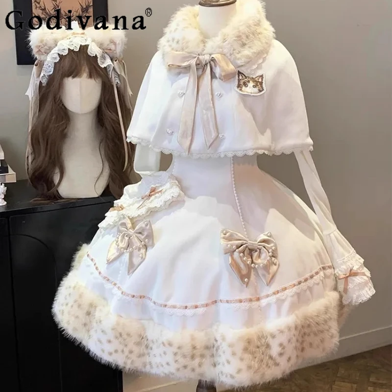 عيد الميلاد ورأس السنة الجديدة تاريخ رداء فتاة حلوة لوليتا تنوعا أعلى قصيرة أفخم عباءة سميكة نفخة تنورة 3 قطع مجموعة