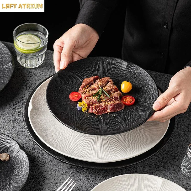 Solid Color Stone Patterned Ceramic Slanted Edge Flat Plate Steak Plate Dessert Sushi Plate Molecular Cuisine Creative Tableware