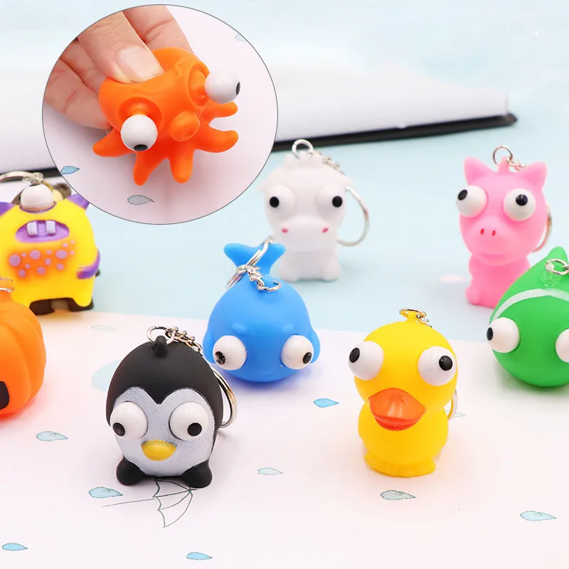 5Pcs Cute Cartoon Vent Squeeze Popeyed Treat Kids Birthday Party Favors Baby Shower Guest Gifts Finger Game Pinata Keychain Toys