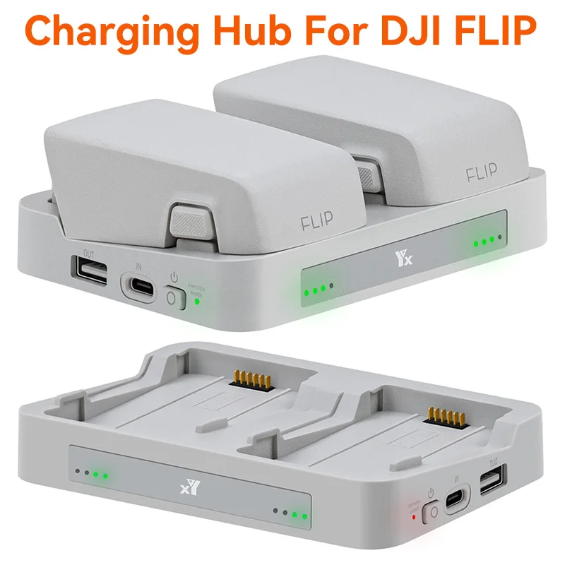 محطة شحن محمولة مدمجة لطائرة DJI Flip Drone Dual Port شاحن سريع بتلر ملحقات السفر العالمية مؤشر LED