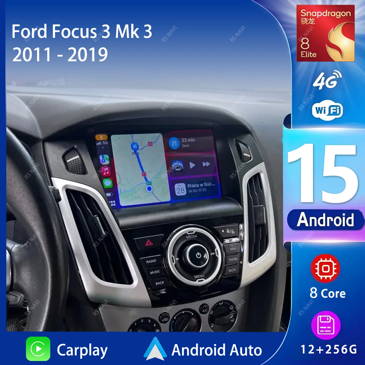Rádio Automotivo Multimídia Android 16 Carplay Auto para Ford Focus 3 2011-2019 Autoradio Wifi+4G DSP GPS Stereo 2din