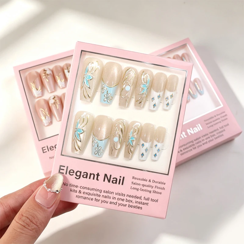Press On Almond Nails Ice Transparent Cat Eye Gold Foil Glitter False Nail Tips Elegant Brightening For Women DIY
