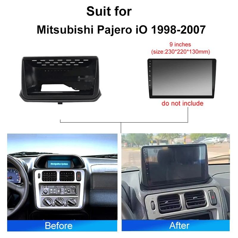 9 Inch Car Frame Fascia Cable Adapter Android Radio Dash Fitting Panel Kit For Mitsubishi Pajero iO 1998 -2007
