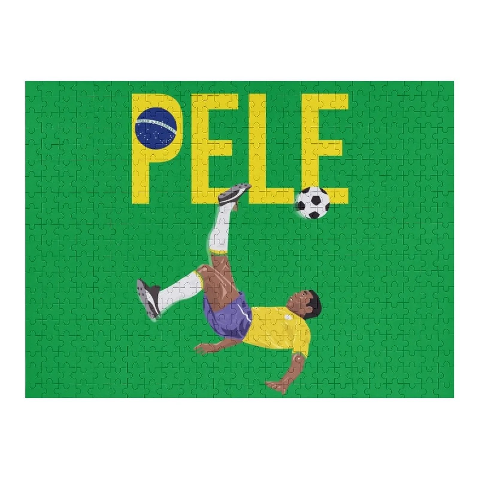 Bicycle Kick - Pele - SOCCER FOOTBALL - BRAZIL GLOBE FLAG YELLOW TEXT Jigsaw Puzzle Jigsaw Custom Custom Child Puzzle