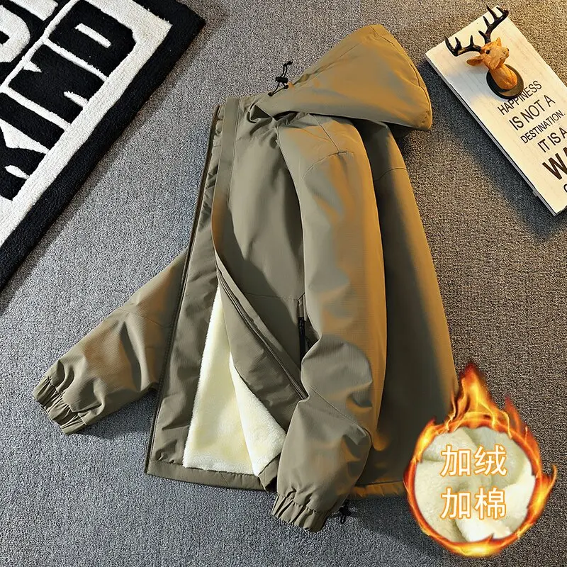 

Осенне-зимняя модная тенденция, однотонная утолщенная теплая куртка с капюшоном, мужская повседневная свободная спортивная водонепроницаемая куртка больших размеров