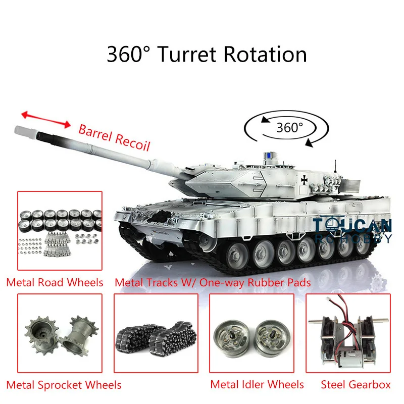 1/16 HENG LONG 7.0 Leopard2A6 RC Tank 3889 Barrel Recoil Metal Tracks Rubber RC Panzer Toys for Boys TH17639-SMT4